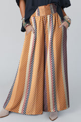 Multicolor 100%Polyester Multicolor Geometric Printed Wide Leg High Waist Pants - women's pants at TFC&H Co.