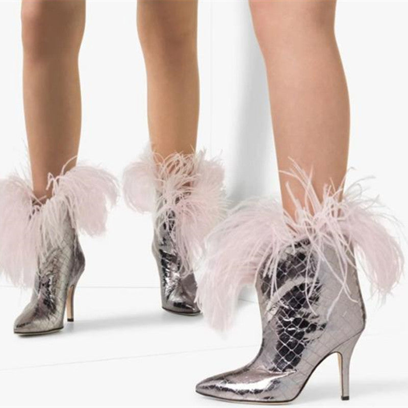 - Women's Pointed Toe Stiletto Boa Booties - womens shoe at TFC&H Co.