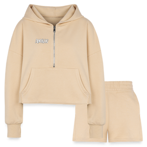 nude AM&IS Women’s Cropped Hoodie & Jogger Short Outfit Set - Women’s Cropped Hoodie & Jogger Short Set at TFC&H Co.