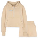 nude - AM&IS Women’s Cropped Hoodie & Jogger Short Outfit Set - Women’s Cropped Hoodie & Jogger Short Set at TFC&H Co.
