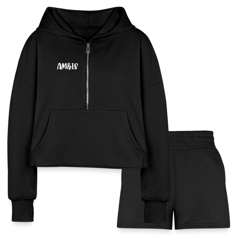 black - AM&IS Women’s Cropped Hoodie & Jogger Short Outfit Set - Women’s Cropped Hoodie & Jogger Short Set at TFC&H Co.