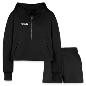 black - AM&IS Women’s Cropped Hoodie & Jogger Short Outfit Set - Women’s Cropped Hoodie & Jogger Short Set at TFC&H Co.