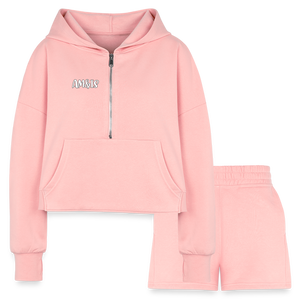 light pink - AM&IS Women’s Cropped Hoodie & Jogger Short Outfit Set - Women’s Cropped Hoodie & Jogger Short Set at TFC&H Co.