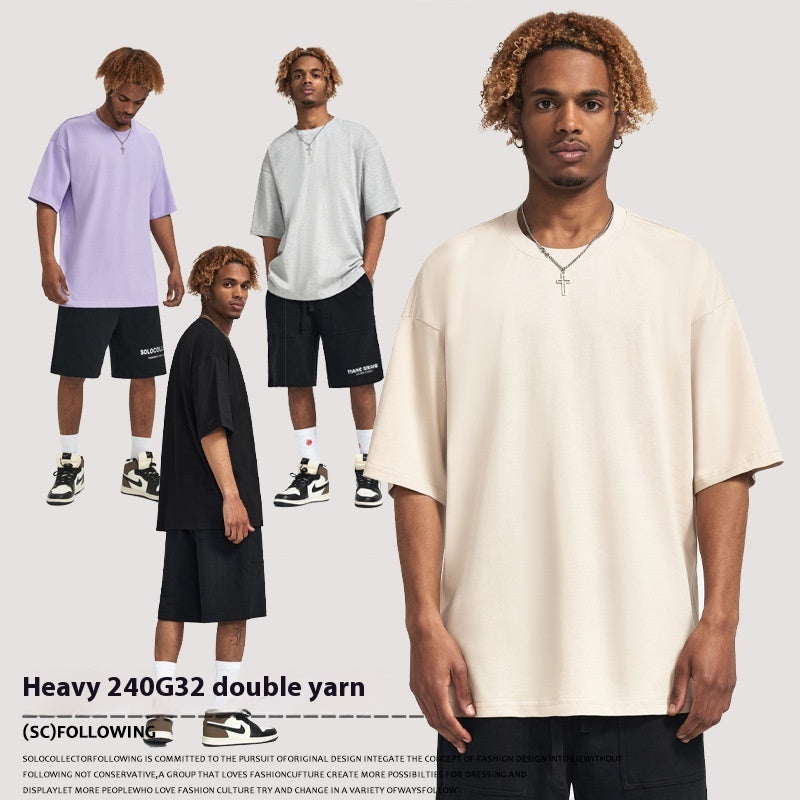 Double Yarn Cotton Drop Shoulder T-Shirt for Men