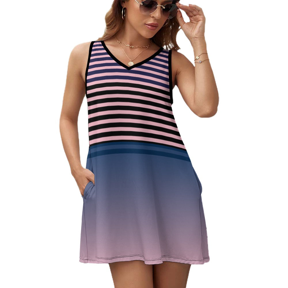 - Ombre Striped Ladies Sleeveless Pocket Tank Top Dress - womens dress at TFC&H Co.