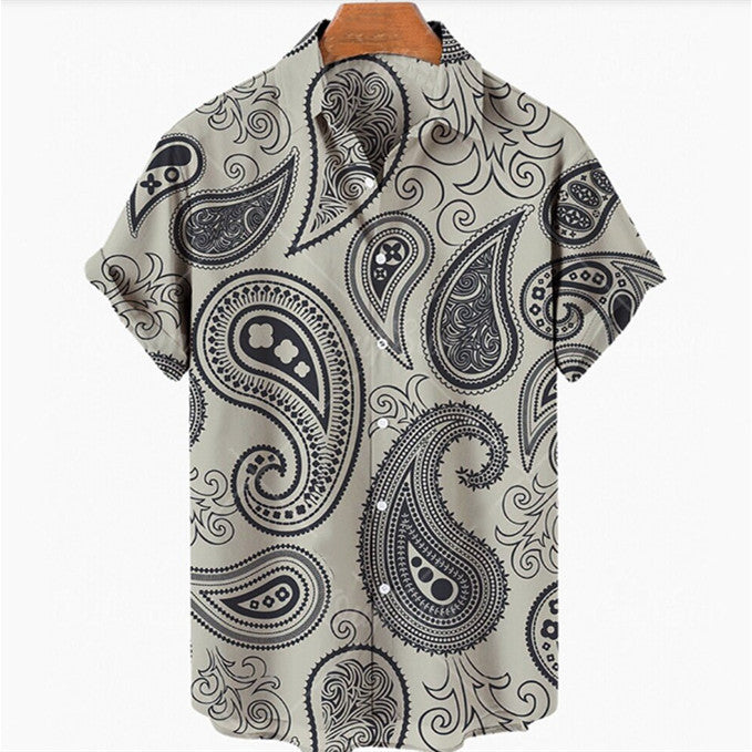 Gray - Paisley 3D Printing Men's Loose Button Up Shirt - mens button up shirt at TFC&H Co.