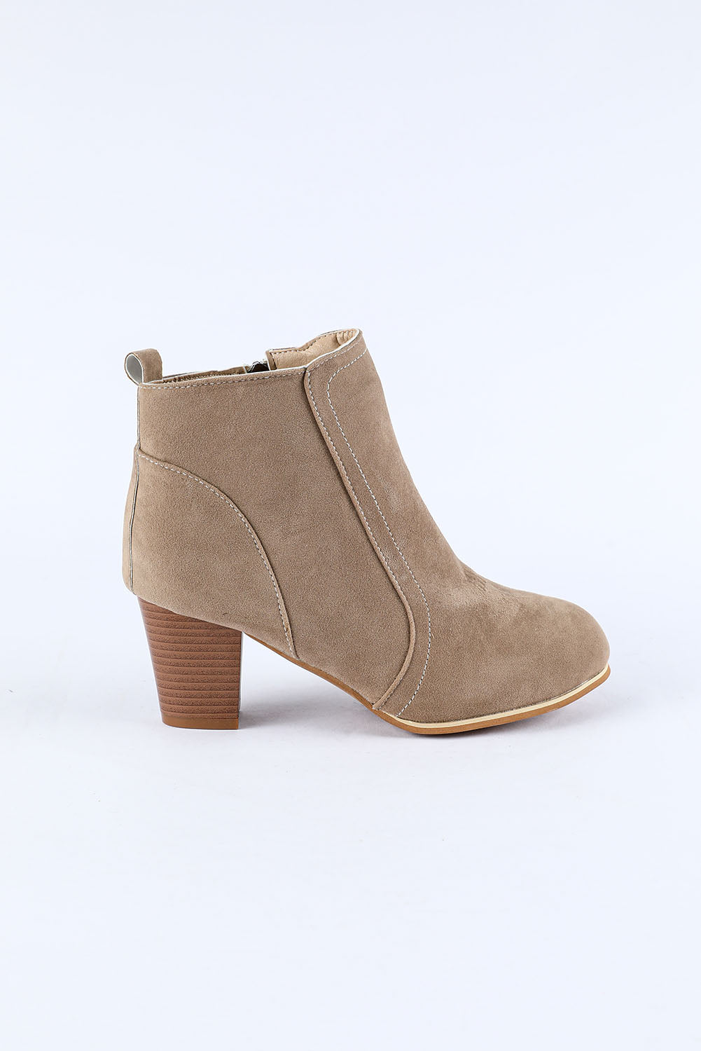 Faux Suede Size Zip Heeled Booties - women's boots at TFC&H Co.