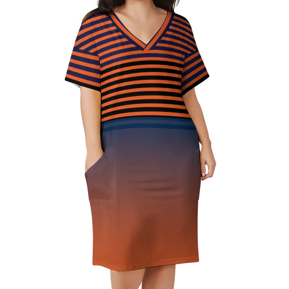 - Ombre Striped Voluptuous (+) Loose Pocket Plus Size Dress - womens dress at TFC&H Co.