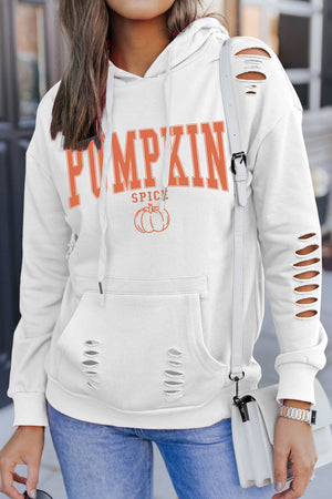 - White PUMPKIN SPICE Distressed Hoodie - womens hoodie at TFC&H Co.