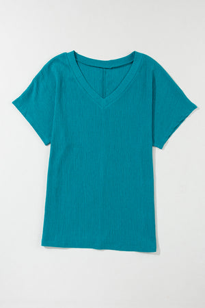 - Plain Crinkled V Neck Short Sleeve Blouse for Women - womens blouse at TFC&H Co.