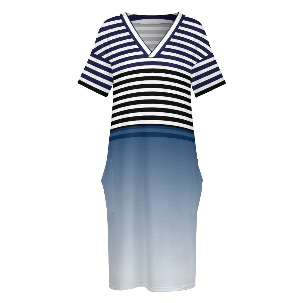 White - Ombre Striped Voluptuous (+) Loose Pocket Plus Size Dress - womens dress at TFC&H Co.