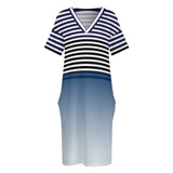 White - Ombre Striped Voluptuous (+) Loose Pocket Plus Size Dress - womens dress at TFC&H Co.
