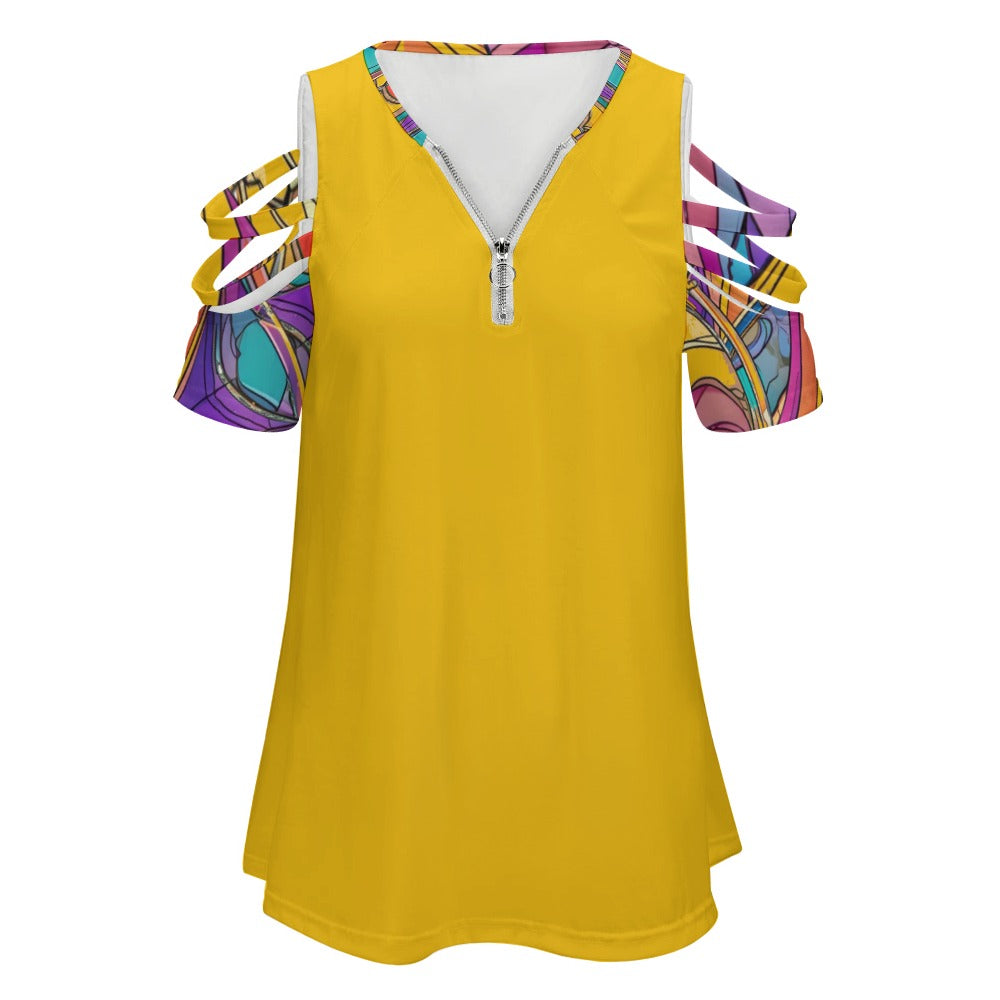 GoldenRod - Abstract Urbania Ladies BE Zip Strappy Shoulder Top - womens tank top at TFC&H Co.