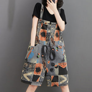 Grey - Summer Printed Denim Overalls For Women - womens overalls at TFC&H Co.
