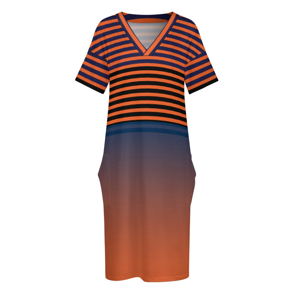 OrangeRed - Ombre Striped Voluptuous (+) Loose Pocket Plus Size Dress - womens dress at TFC&H Co.