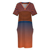 OrangeRed - Ombre Striped Voluptuous (+) Loose Pocket Plus Size Dress - womens dress at TFC&H Co.