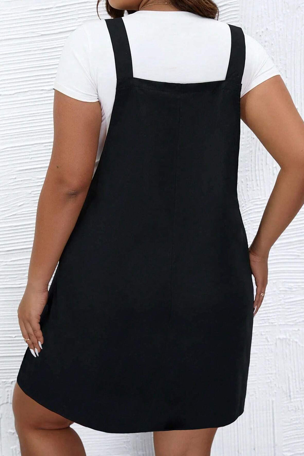- Black Solid Buttoned Straps Voluptuous (+) Plus Size Overall Dress - Plus Size Dresses at TFC&H Co.