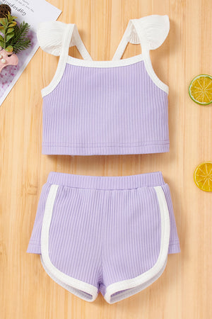 Baby Girl Contrast Trim Ribbed Cami and Shorts Set - baby & toddler's short set at TFC&H Co.