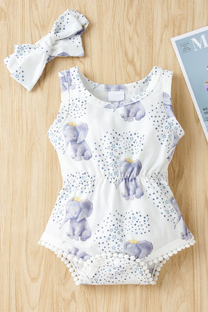 WHITE - Baby Girl Elephant Print Bodysuit - infant romper at TFC&H Co.