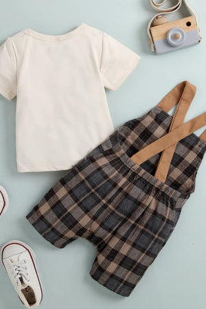 - Baby Round Neck Tee and Plaid Overalls Set - baby pants set at TFC&H Co.