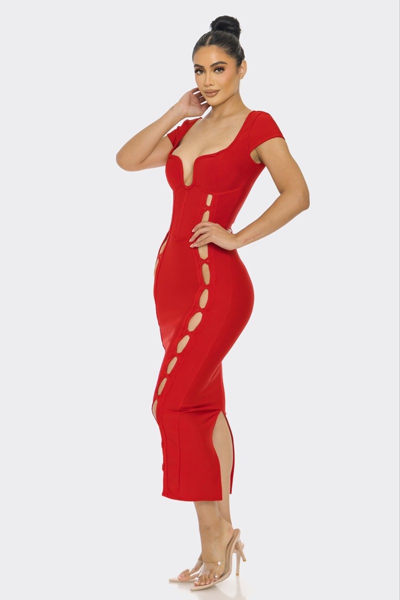 Red M Bandage Midi Dress - women's dress at TFC&H Co.