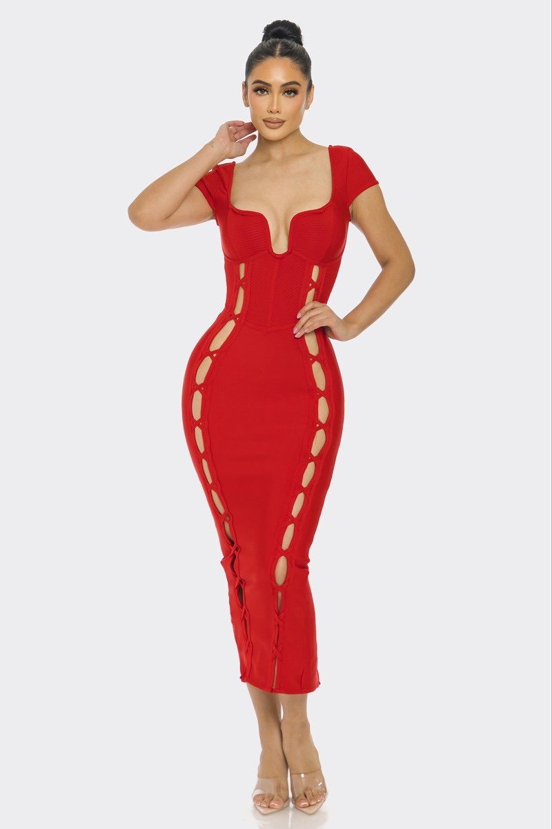 Red S Bandage Midi Dress - women's dress at TFC&H Co.