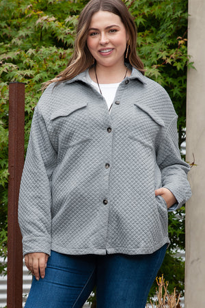 Gray 95%Polyester+5%Elastane Retro Quilted Flap Pocket Button Shacket - 4 colors - women's shacket at TFC&H Co.