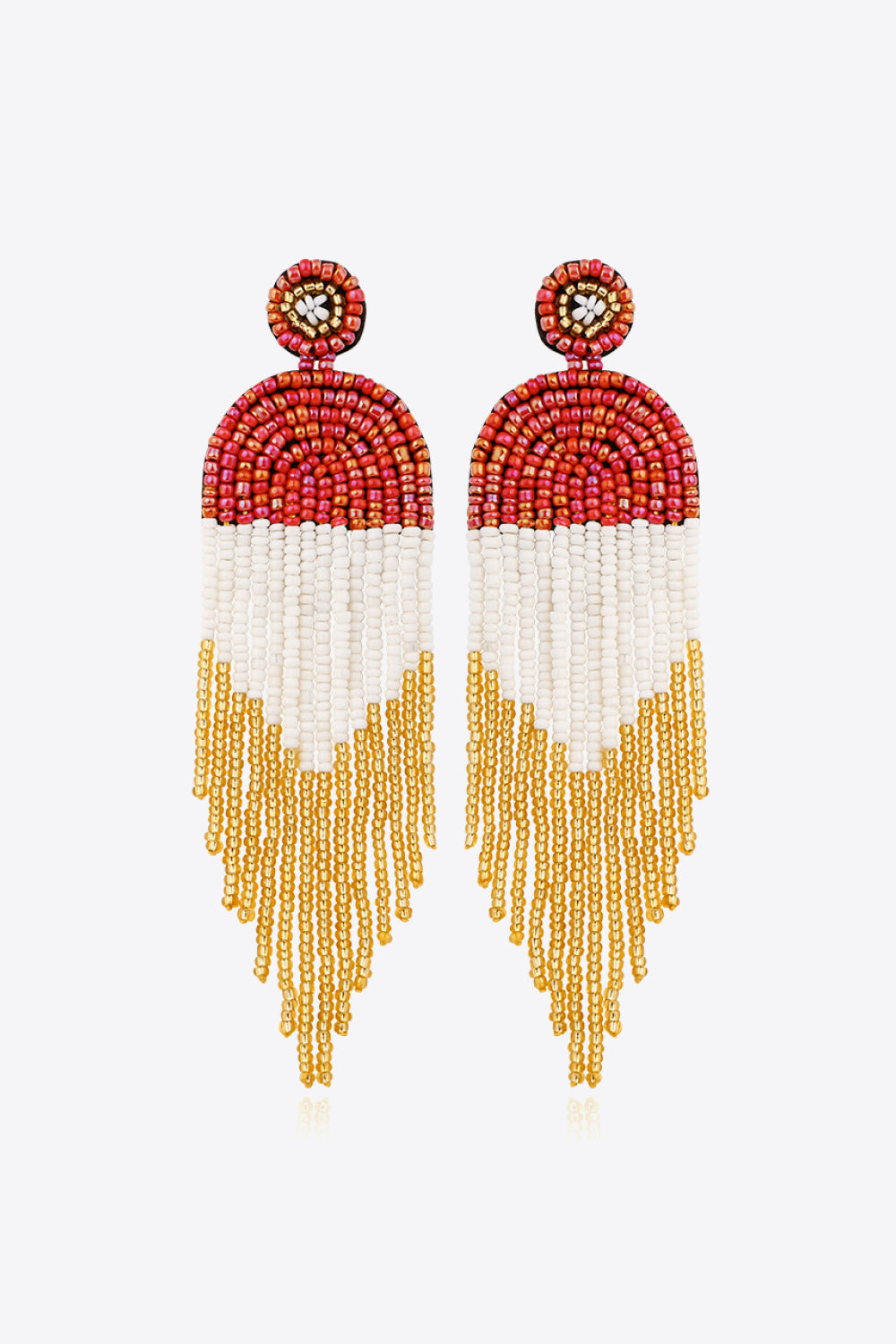 DEEP RED ONE SIZE - Beaded Fringe Dangle Earrings - 3 colors - earrings at TFC&H Co.