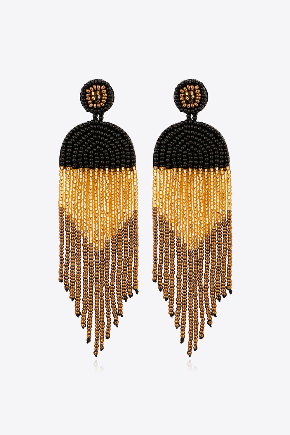 BLACK ONE SIZE - Beaded Fringe Dangle Earrings - 3 colors - earrings at TFC&H Co.