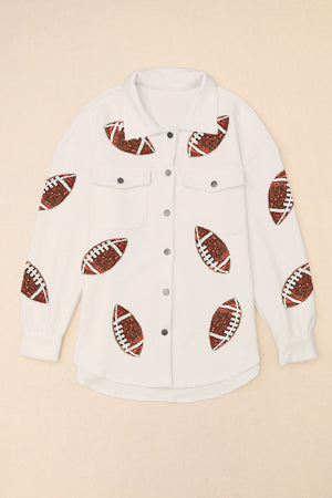 Beige Cream Long Sleeve Quilted Football Graphic Beige Cream Long Sleeve Quilted Football Graphic Shacket - women's jacket at TFC&H Co.