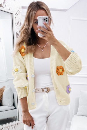 Cute Flower Embellished Buttoned Women's Cardigan Sweater - women's cardigan at TFC&H Co.