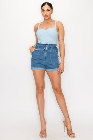 - Belted Paperbag Denim Shorts - 3 colors - Ships from The US - womens denim shorts at TFC&H Co.
