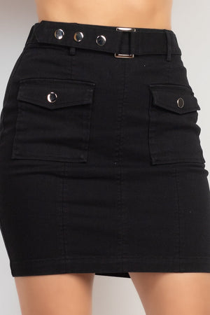 - Belted Pocket Solid Mini Skirt - womens skirt at TFC&H Co.