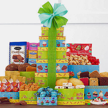 - Best Wishes: Gourmet Birthday Gift Tower - Gift basket at TFC&H Co.
