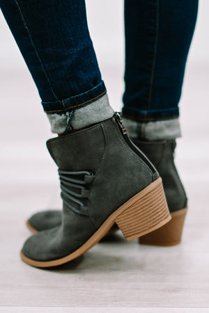 - Dark Grey Criss Cross Slip-on Point Toe Heeled Boots - womens boots at TFC&H Co.