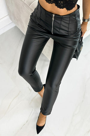 Black PU Leather Zipped High Waist Skinny Pants - women's pants at TFC&H Co.