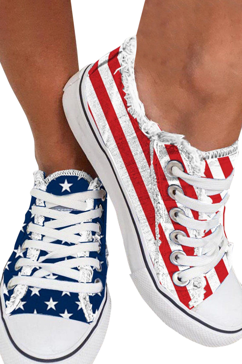 Blue American Flag Lace-up Canvas Flat Shoes - women's shoes at TFC&H Co.
