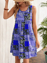 blue - Floral Round Neck Sleeveless Midi Dress for Women - womens dress at TFC&H Co.