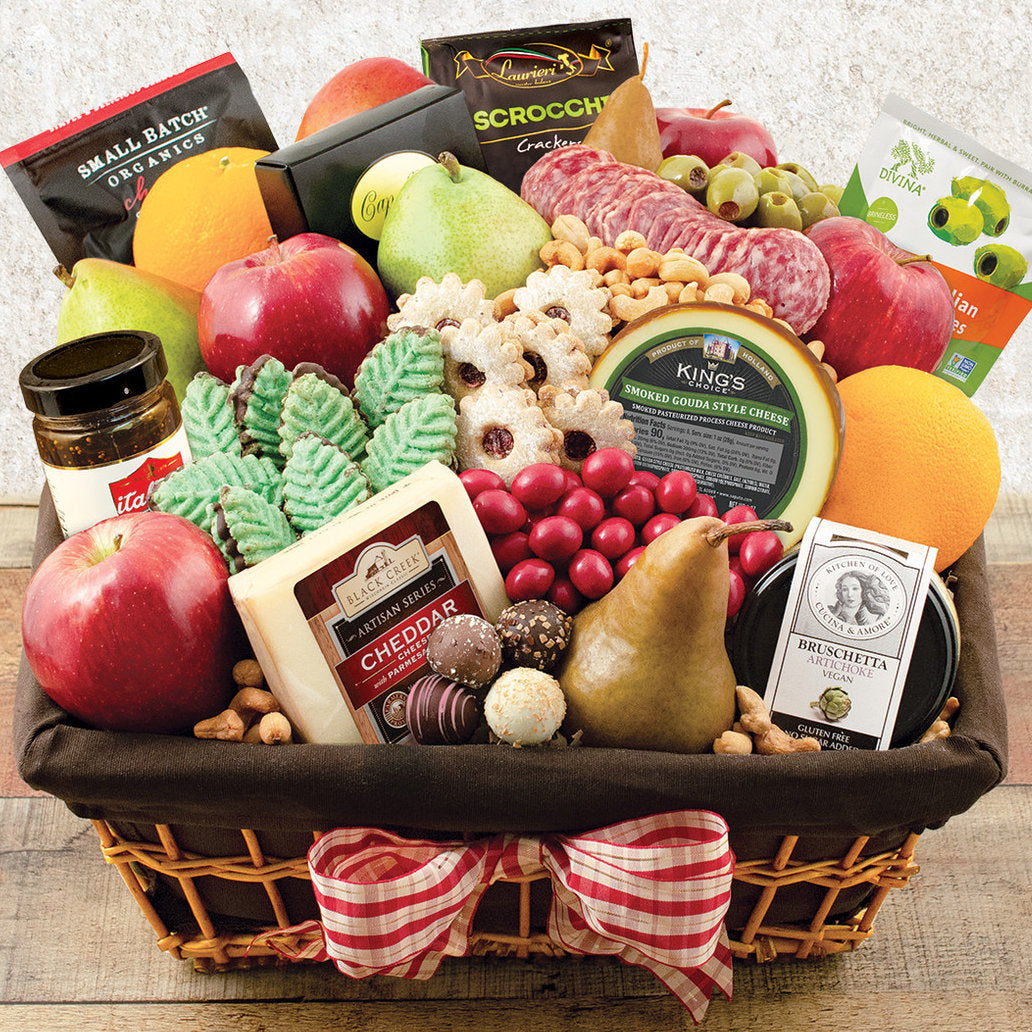 - Bountiful Farmhouse Feast: Fruit & Snacks Gift Basket - Gift basket at TFC&H Co.