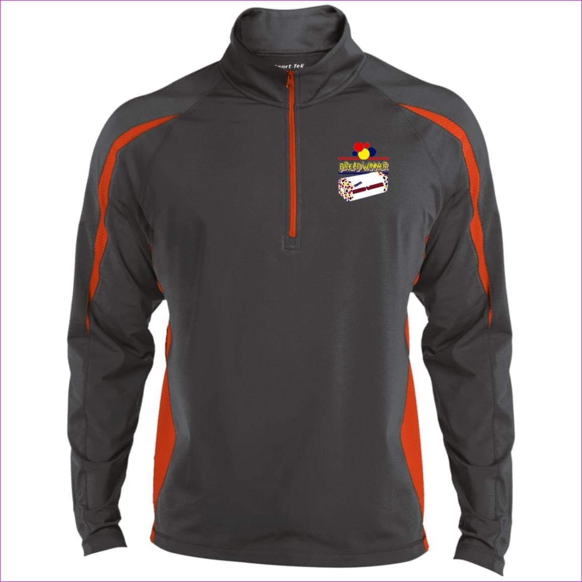 Charcoal Grey/Deep Orange Bread Winner Men's Sport Wicking Colorblock 1/2 Zip Sweatshirt - men's sweatshirt at TFC&H Co.
