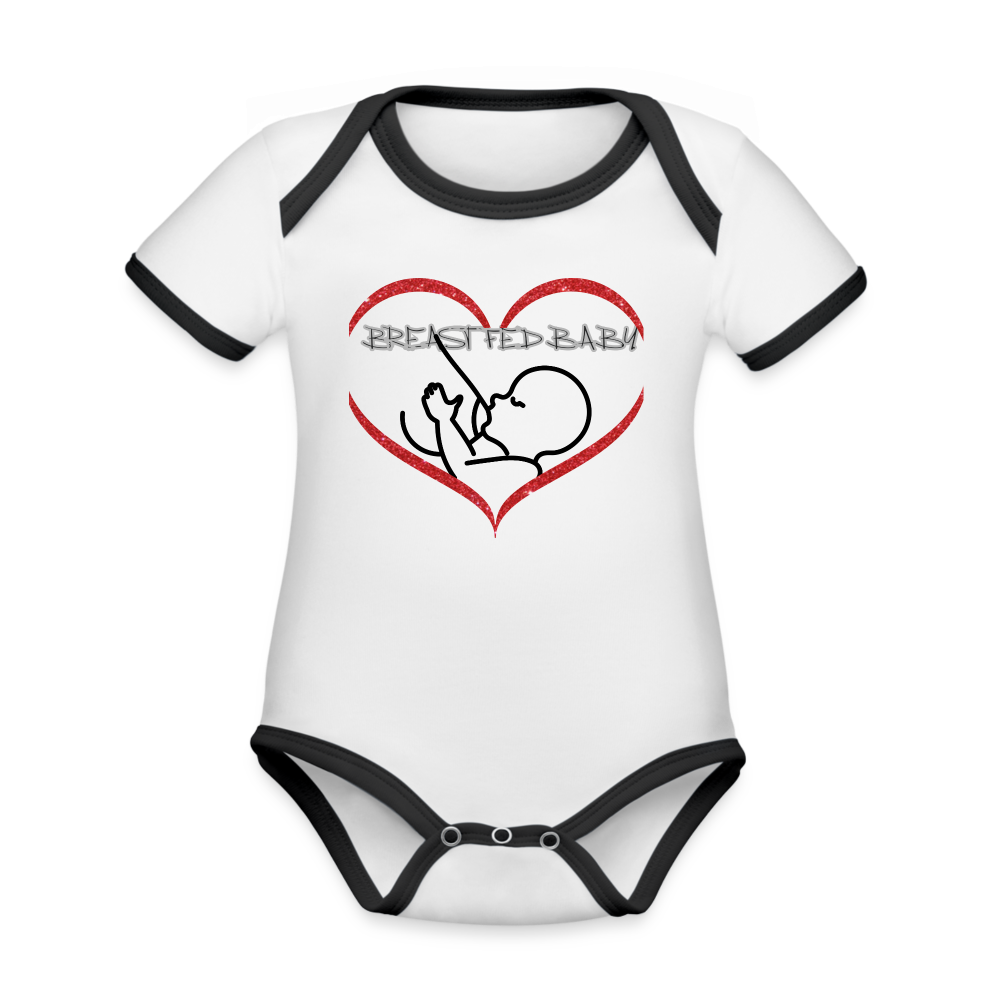 White/black - Breastfed Baby Organic Contrast Short Sleeve Baby Bodysuit - 4 colors - infant onesie at TFC&H Co.