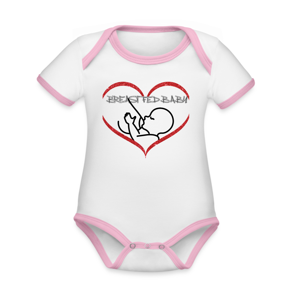 White/pink Breastfed Baby Organic Contrast Short Sleeve Baby Bodysuit - 4 colors - infant onesie at TFC&H Co.