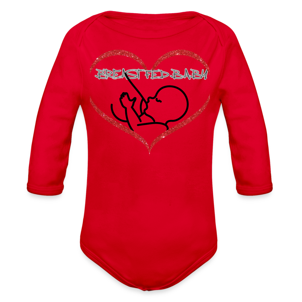 Red Breastfed Baby Organic Long Sleeve Baby Bodysuit - 9 colors - infant onesie at TFC&H Co.