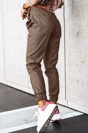 Brown Leather Tie Waist Jogger Pants - women's pants at TFC&H Co.