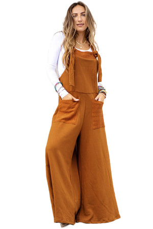 - Patch Pocket Knot Strap Wide Leg Overall - Jumpsuits & Rompers at TFC&H Co.