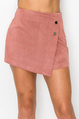 DARK MAUVE - Button-accented Asymmetrical Mini Skort - Ships from The USA - womens skort at TFC&H Co.