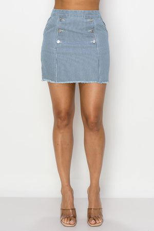 - Button Frayed Denim Mini Skirt - Ships from The USA - womens skirts at TFC&H Co.