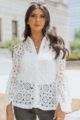 WHITE Button-Up Lace Collared Shirt - women's button-up shirt at TFC&H Co.