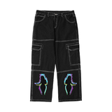 BLACK Buxom (Black)Streetwear Unisex Pockets Wide-Legged Straight Cut Denim Jeans - unisex jeans at TFC&H Co.