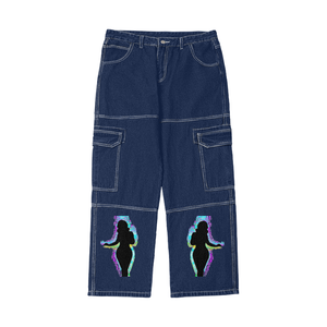 BLUE - Buxom Streetwear Unisex Pockets Wide-Legged Straight Cut Denim Jeans (Blue) - unisex jeans at TFC&H Co.